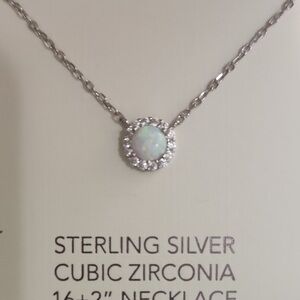 Olivia & Jackson Sterling Silver Opal & Cubic Zirconia Necklace 16”+2” Extender